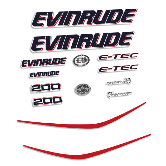 Adhesivos Evinrude 200HP E-tec (60 grados, V6, 2,6L) 2006-2008 motor fueraborda pegatinas en vinilo