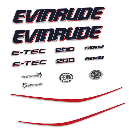 Adhesivos Evinrude 200HP E-tec carenado blanco motor fueraborda pegatinas en vinilo