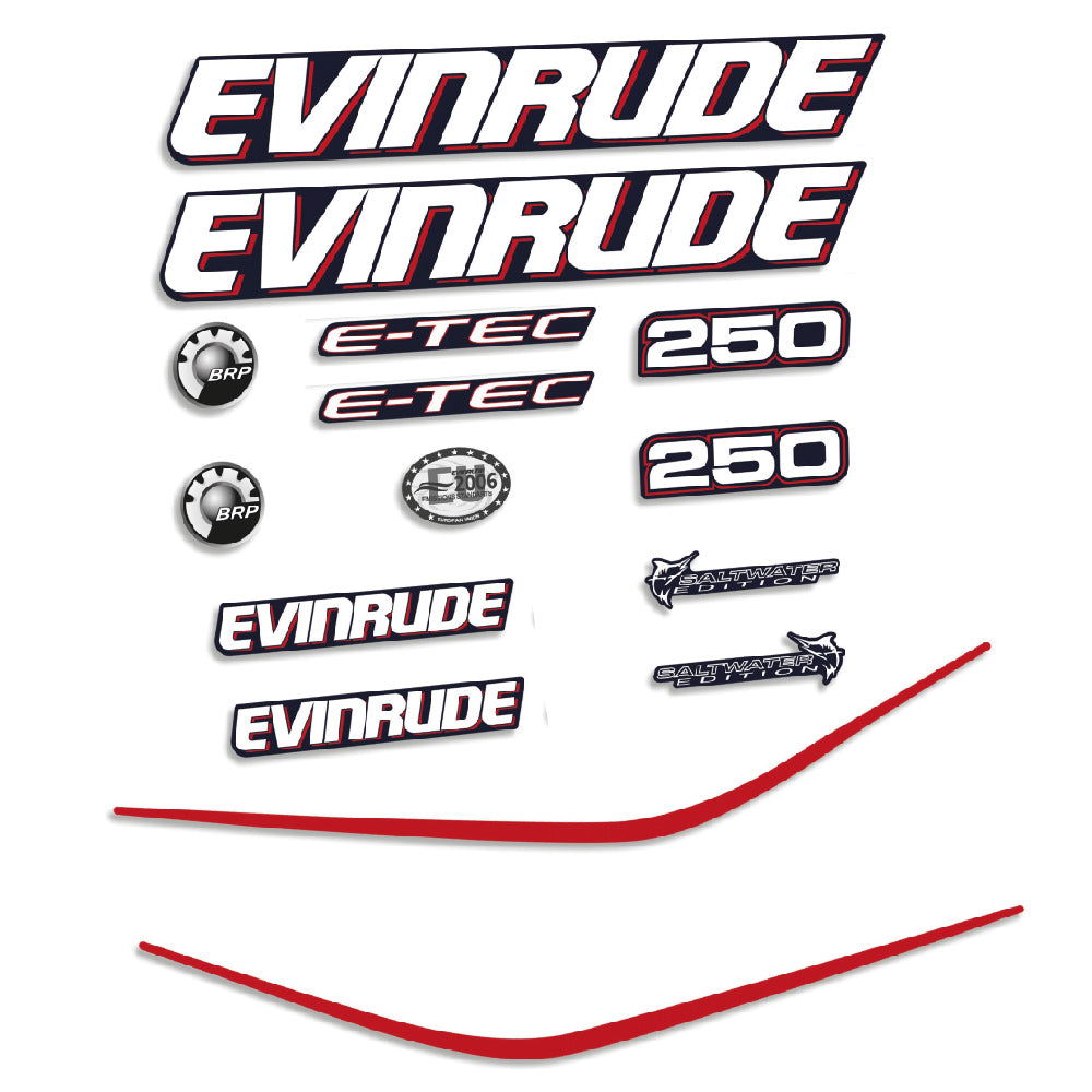 Adhesivos Evinrude 250HP E-tec 90 Grados V6 3.3L Carenado Azul motor fueraborda pegatinas en vinilo