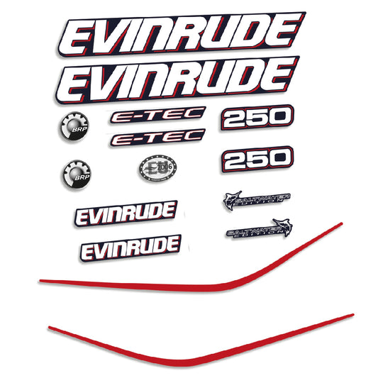 Adhesivos Evinrude 250HP E-tec 90 Grados V6 3.3L Carenado Azul motor fueraborda pegatinas en vinilo