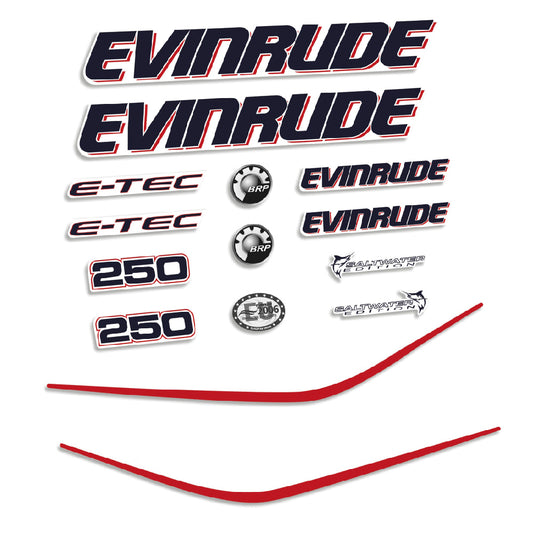 Adhesivos Evinrude 250HP E-tec (90 grados, V6, 3.3L) carenado blanco motor fueraborda pegatinas en vinilo