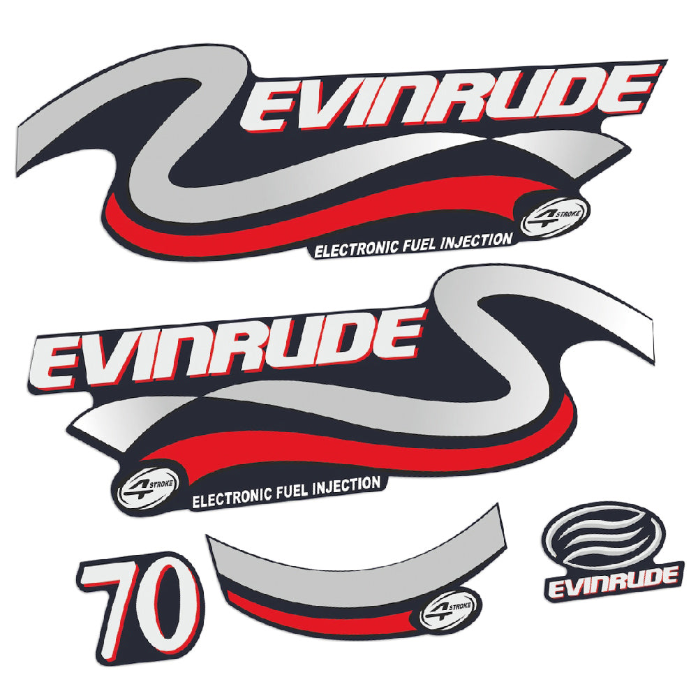 Adhesivos Evinrude 70HP Cuatro tiempos edición plateado carenado azul motor fueraborda pegatinas en vinilo