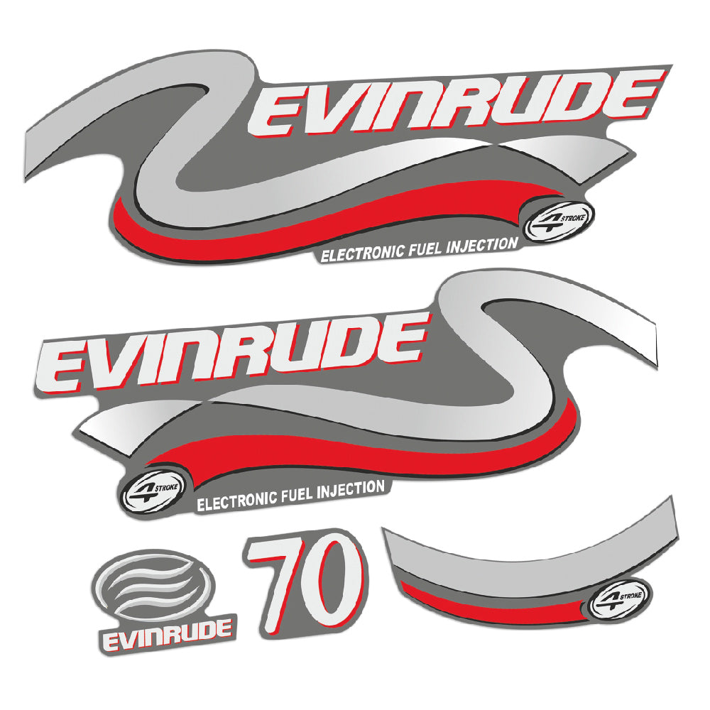 Adhesivos Evinrude 70HP Cuatro tiempos edición plateado motor fueraborda pegatinas en vinilo