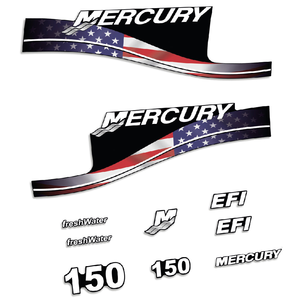 Adhesivos Mercury 150HP EFI FreshWater edición bandera USA motor fueraborda pegatinas en vinilo