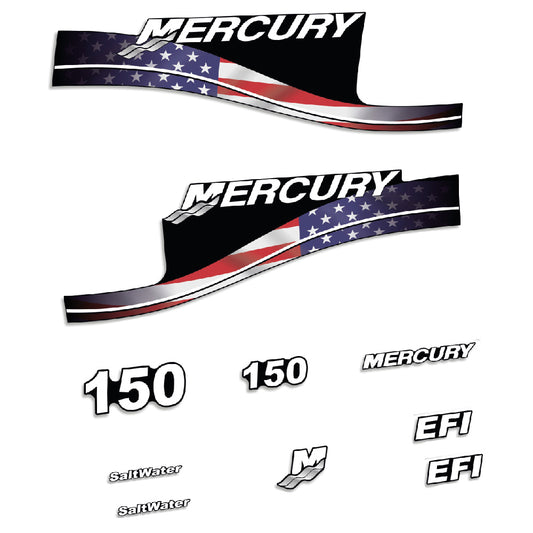 Adhesivos Mercury 150HP EFI SaltWater edición bandera USA motor fueraborda pegatinas en vinilo