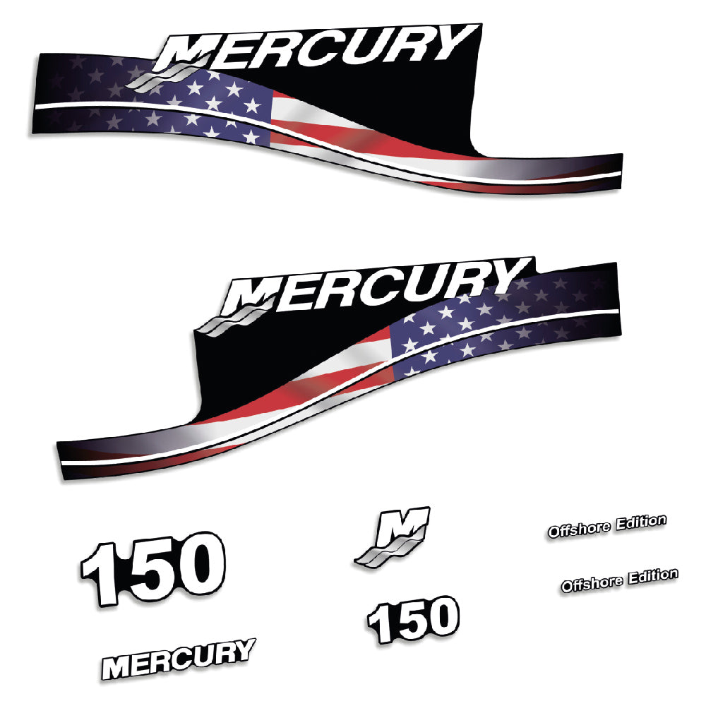 Adhesivos Mercury 150HP Offshore edición bandera USA motor fueraborda pegatinas en vinilo