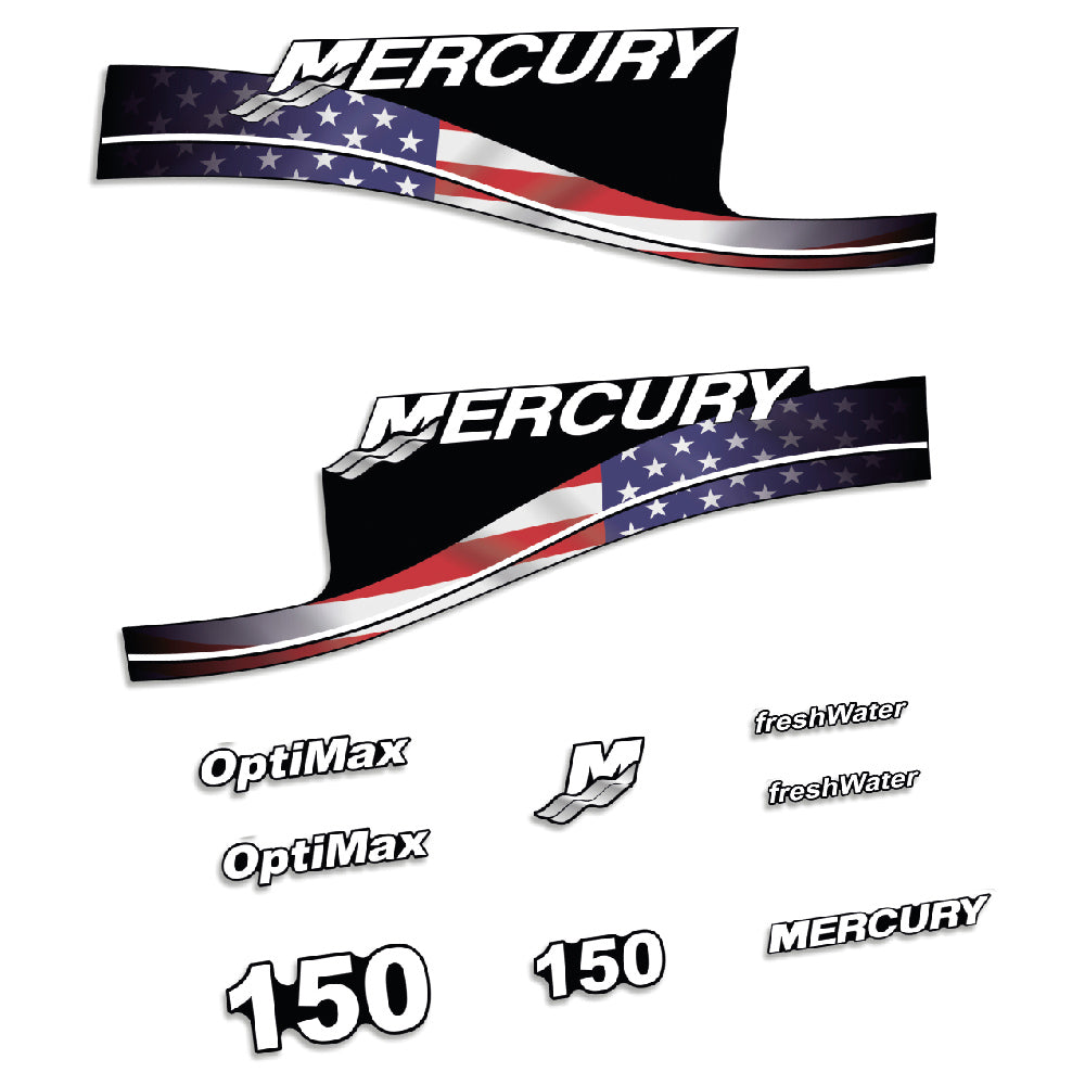 Adhesivos Mercury 150HP Optimax FreshWater edición bandera USA motor fueraborda pegatinas en vinilo