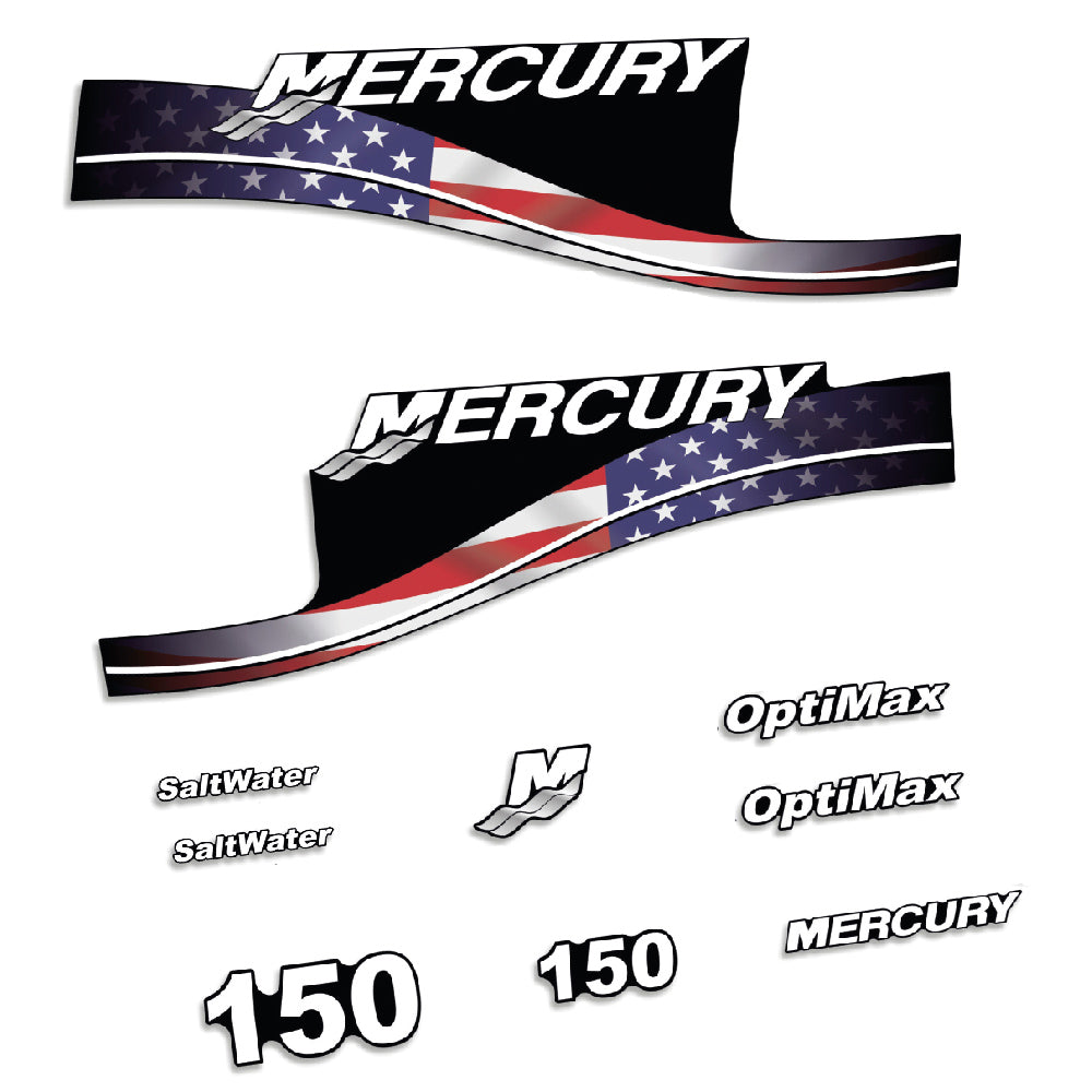 Adhesivos Mercury 150HP Optimax SaltWater edición bandera USA motor fueraborda pegatinas en vinilo