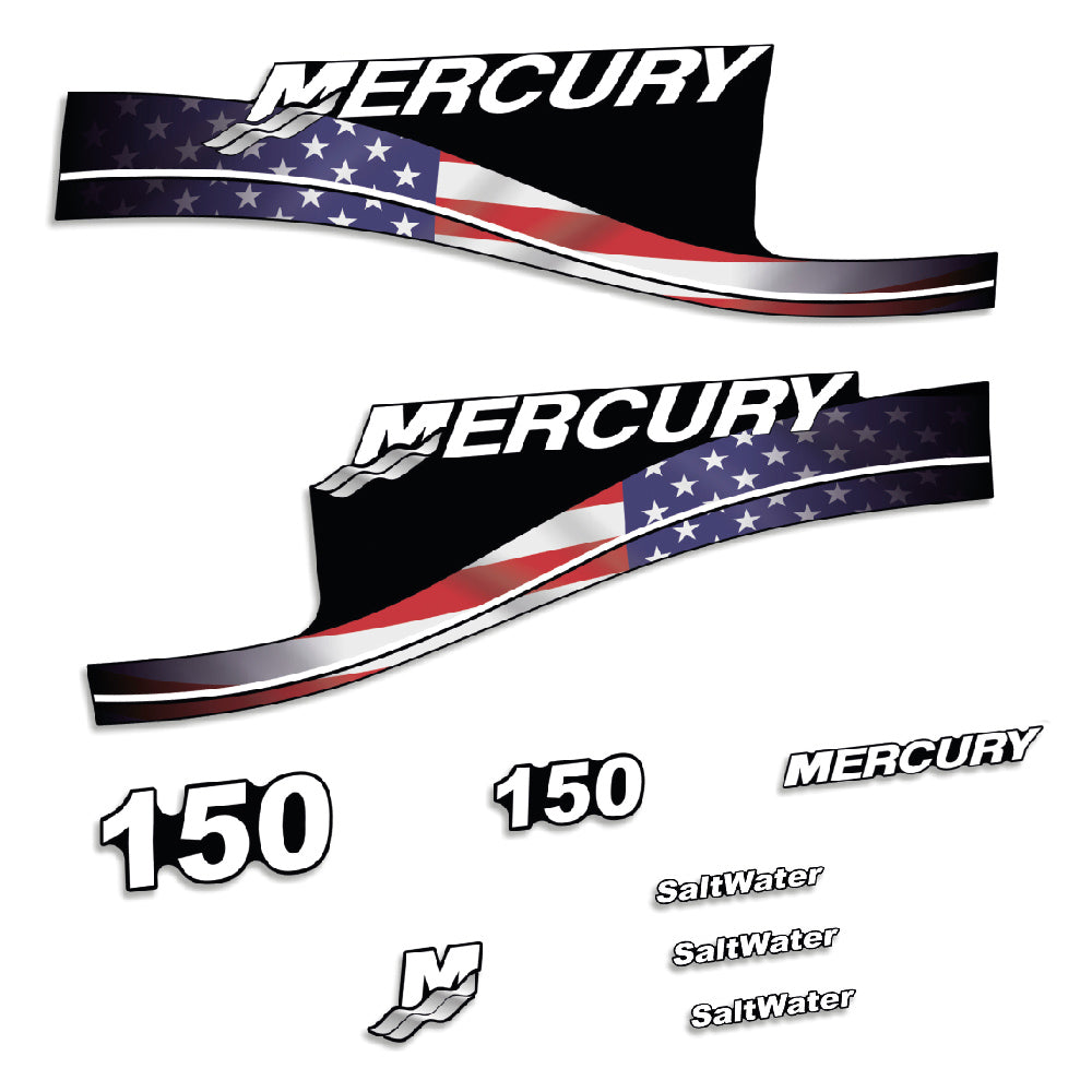 Adhesivos Mercury 150HP SaltWater edición bandera USA motor fueraborda pegatinas en vinilo