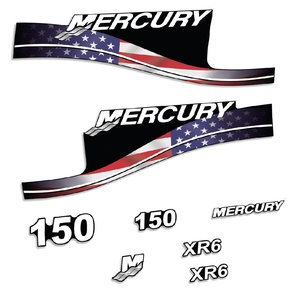 Adhesivos Mercury 150HP XR6 edición bandera USA motor fueraborda pegatinas en vinilo