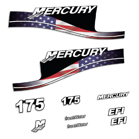 Adhesivos Mercury 175HP EFI FreshWater edición bandera USA motor fueraborda pegatinas en vinilo