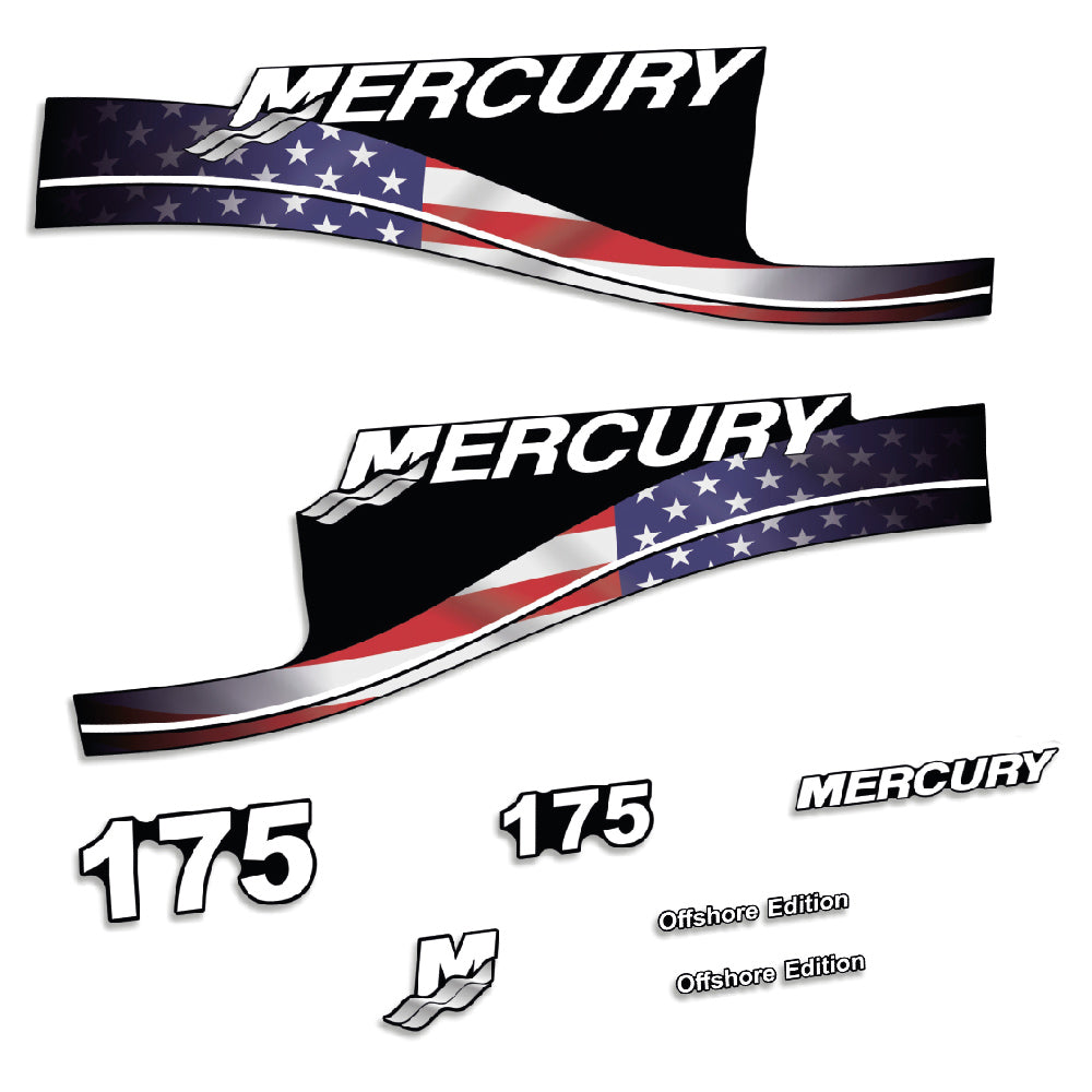 Adhesivos Mercury 175HP Offshore edición bandera USA motor fueraborda pegatinas en vinilo