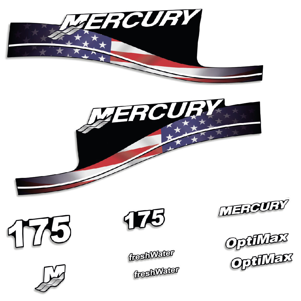 Adhesivos Mercury 175HP Optimax FreshWater edición bandera USA motor fueraborda pegatinas en vinilo