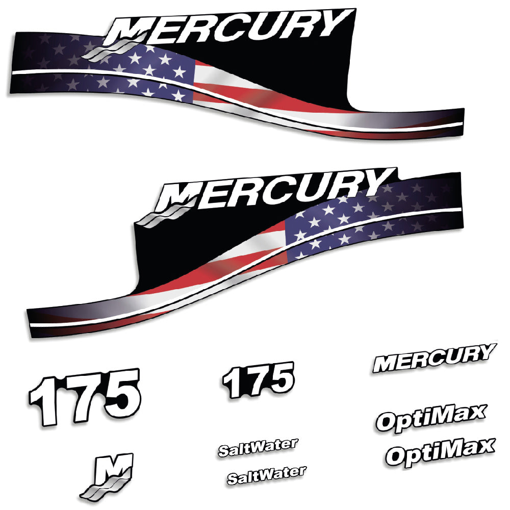 Adhesivos Mercury 175HP Optimax SaltWater edición bandera USA motor fueraborda pegatinas en vinilo