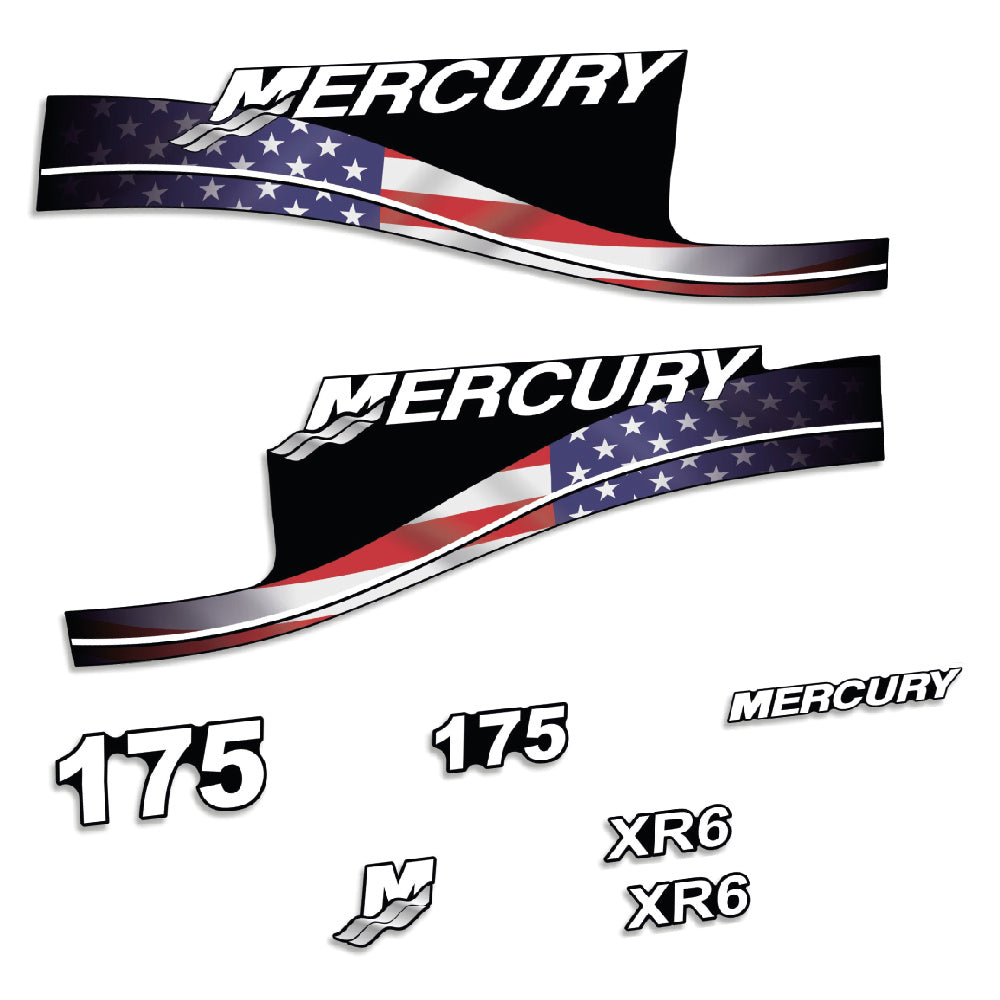 Adhesivos Mercury 175HP XR6 edición bandera USA motor fueraborda pegatinas en vinilo