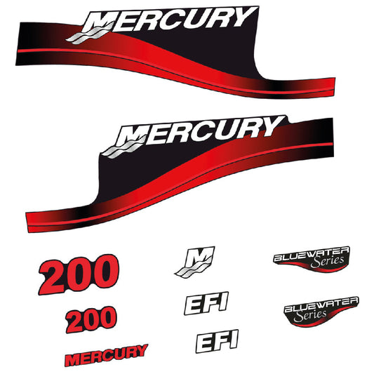 Adhesivos Mercury 200HP EFI BlueWater motor fueraborda pegatinas en vinilo