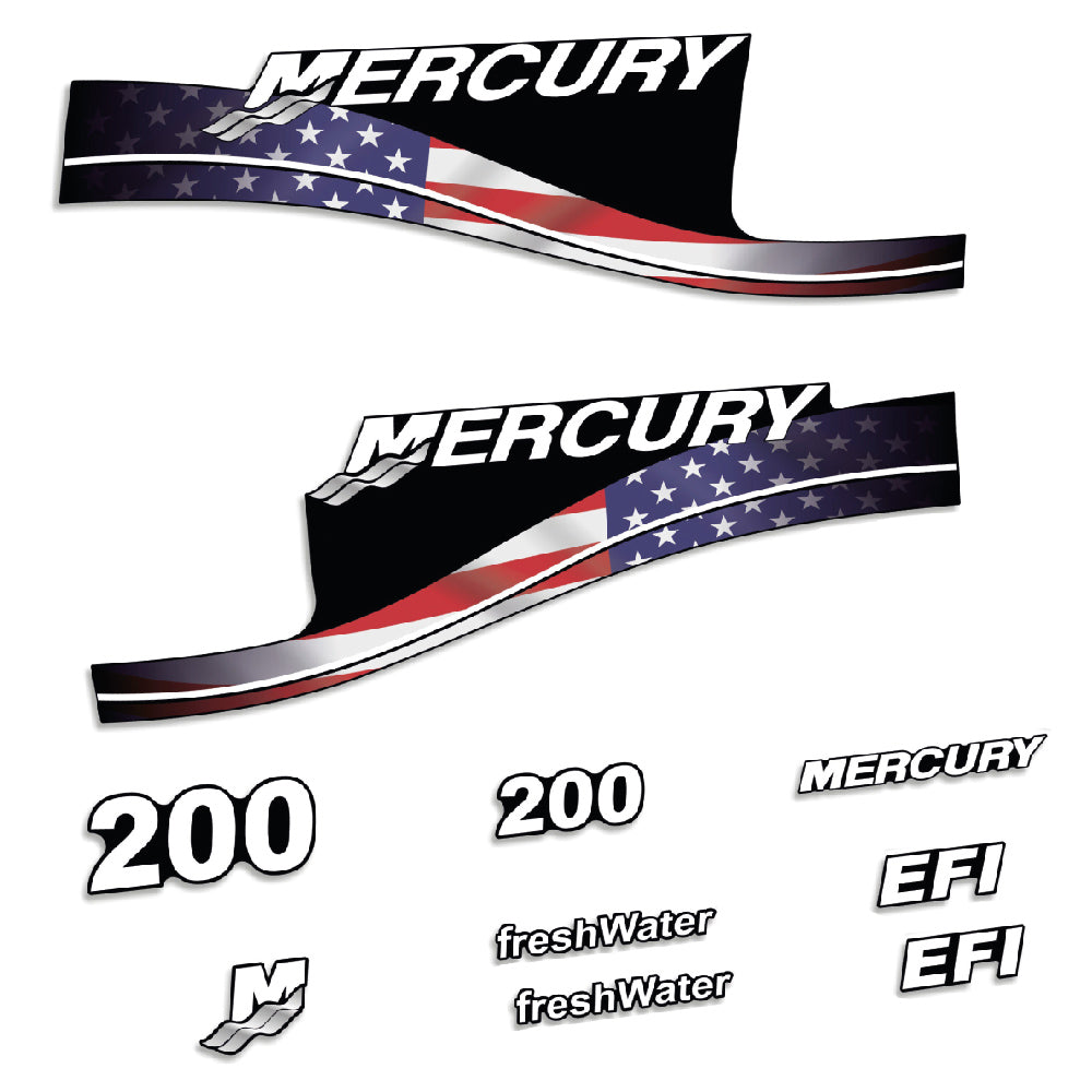 Adhesivos Mercury 200HP EFI FreshWater edición bandera USA motor fueraborda pegatinas en vinilo