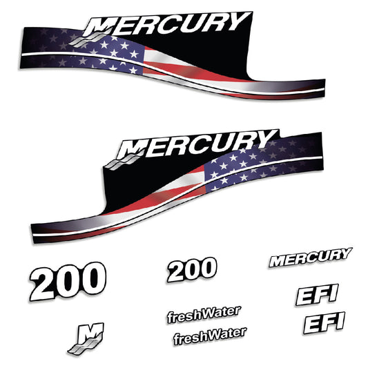 Adhesivos Mercury 200HP EFI FreshWater edición bandera USA motor fueraborda pegatinas en vinilo