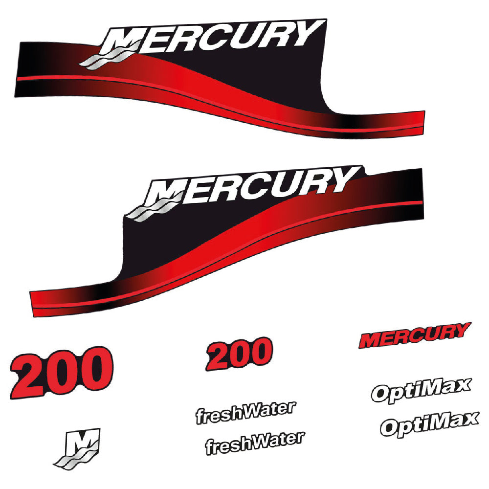 Adhesivos Mercury 200HP Optimax FreshWater motor fueraborda pegatinas en vinilo