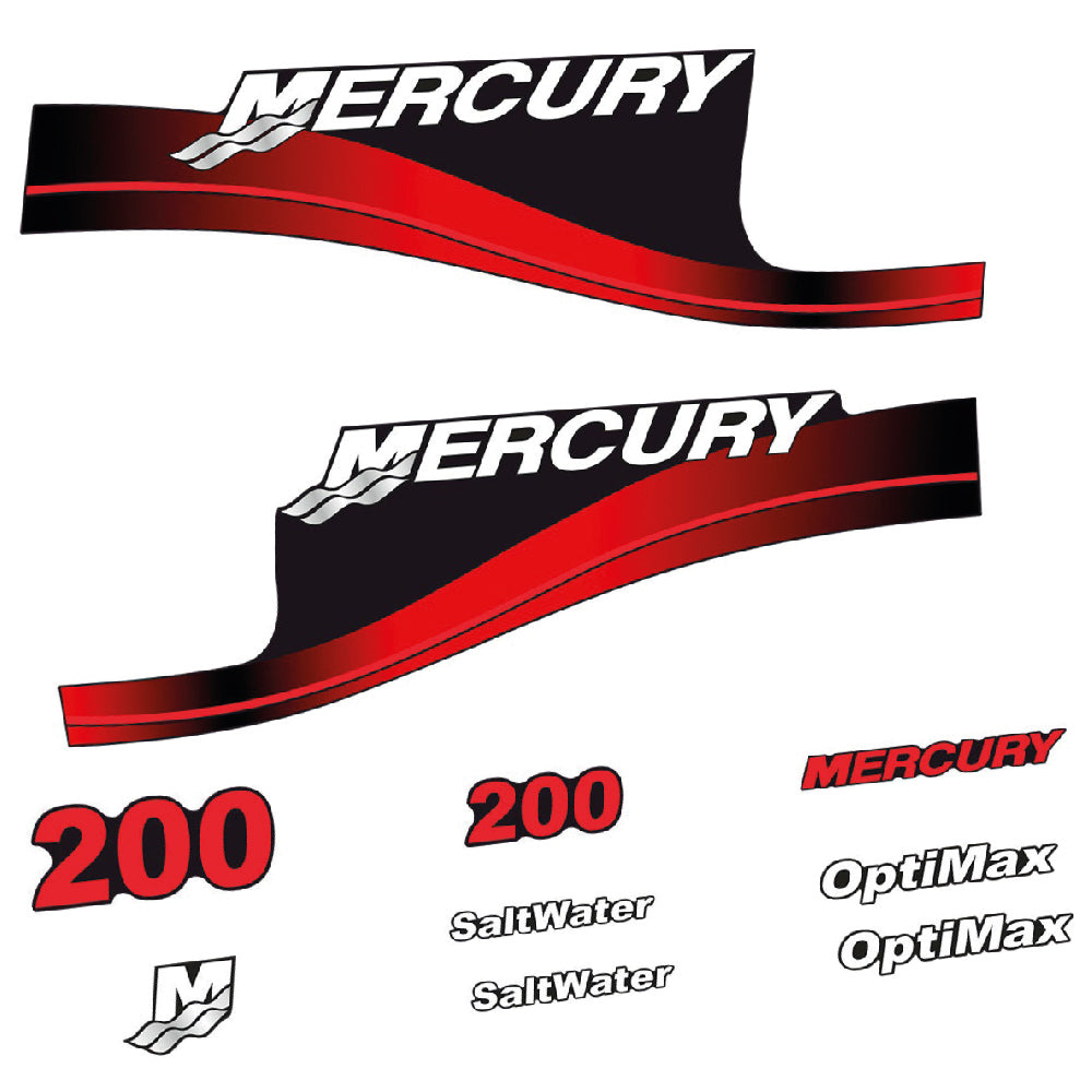 Adhesivos Mercury 200HP Optimax SaltWater motor fueraborda pegatinas en vinilo