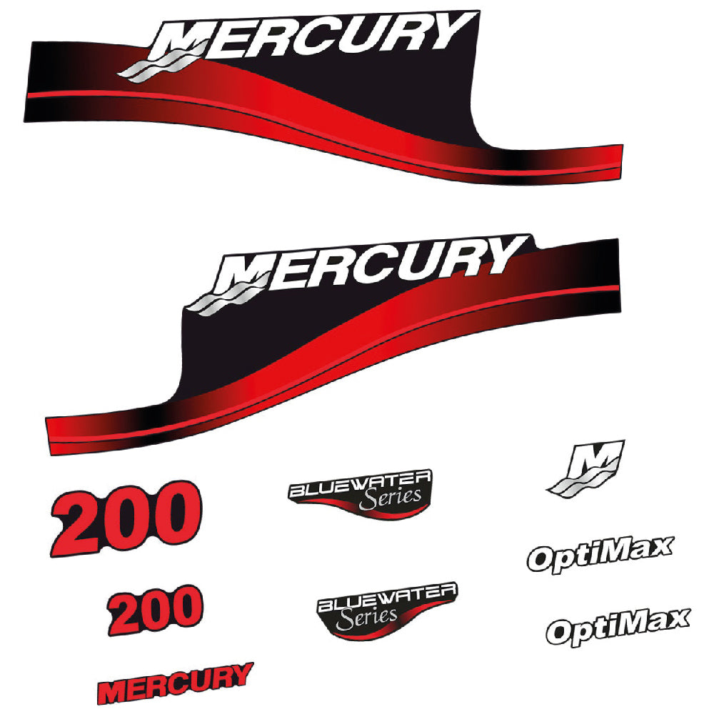 Adhesivos Mercury 200HP Optimax BlueWater motor fueraborda pegatinas en vinilo