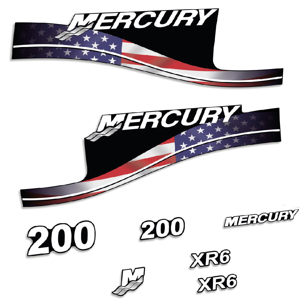 Adhesivos Mercury 200HP XR6 edición bandera USA motor fueraborda pegatinas en vinilo