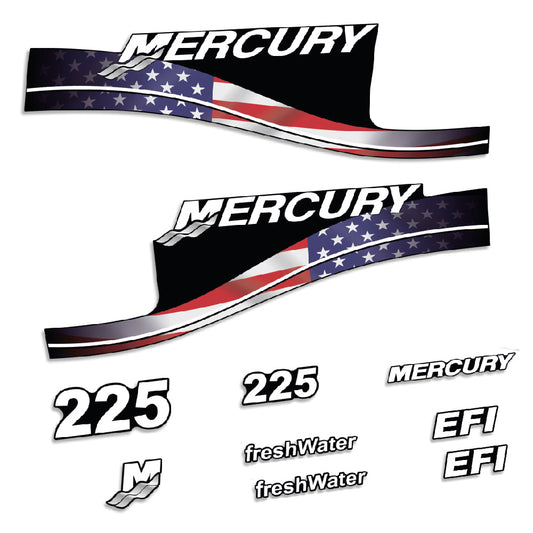 Adhesivos Mercury 225HP EFI FreshWater edición bandera USA motor fueraborda pegatinas en vinilo