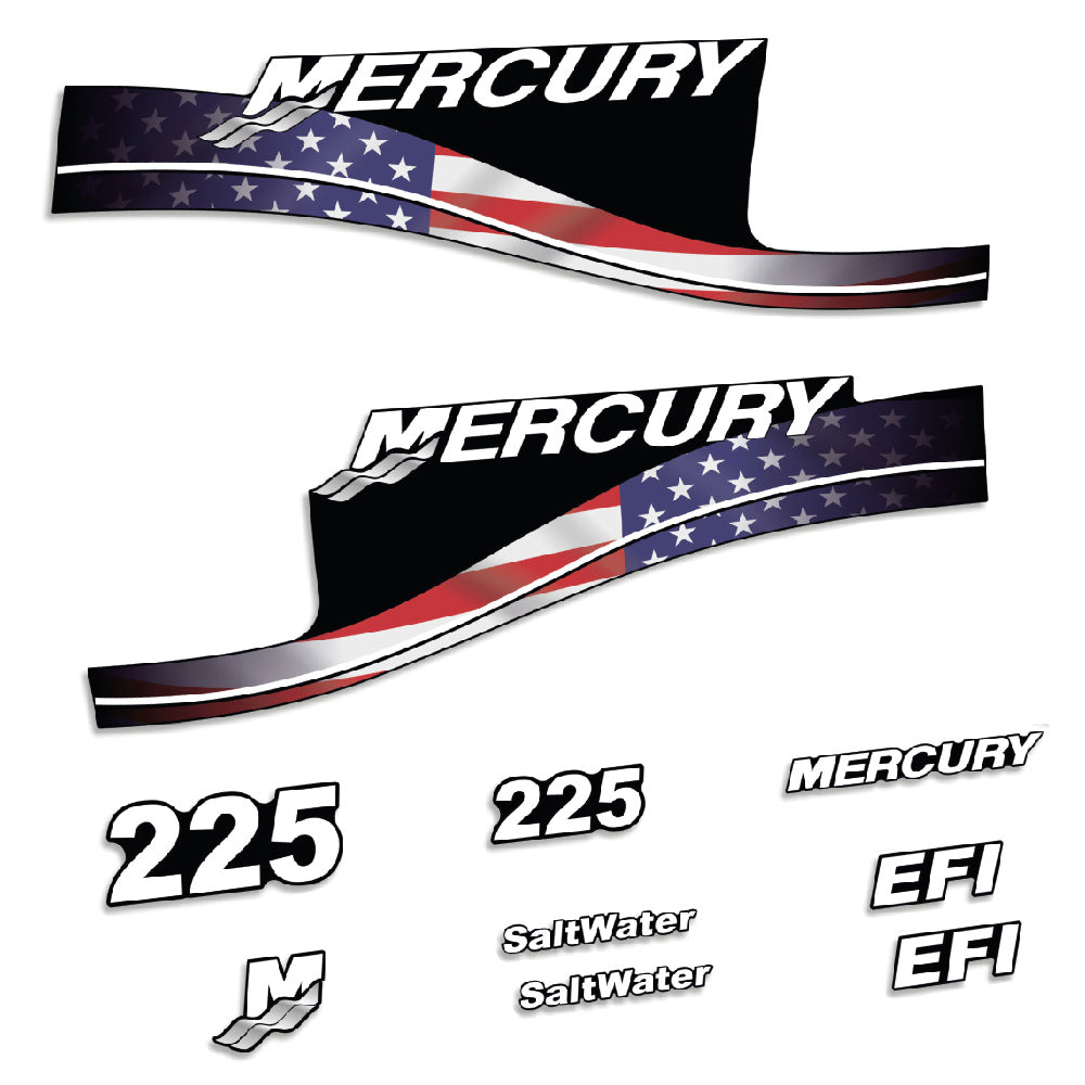 Adhesivos Mercury 225HP EFI SaltWater edición bandera USA motor fueraborda pegatinas en vinilo