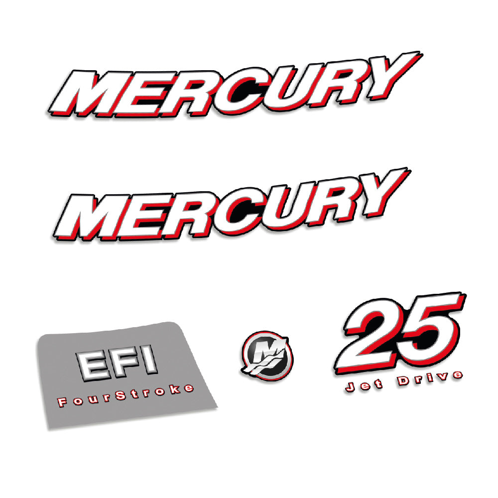 Adhesivos Mercury 25HP Cuatro tiempos EFI Jet Drive 2006-2012 motor fueraborda pegatinas en vinilo