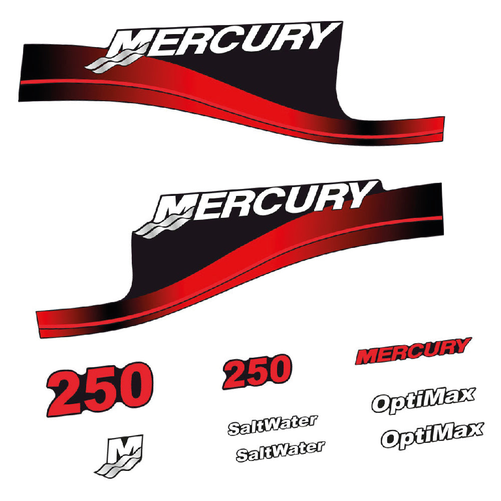 Adhesivos Mercury 250HP Optimax SaltWater motor fueraborda pegatinas en vinilo