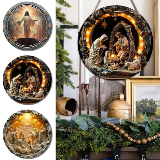 Colgante Plano 2D del Nacimiento de Jesús – Adorno de Madera con Efecto Relieve | Decoración Ideal para Navidad y Fiestas